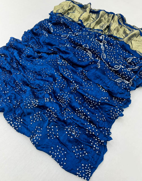 Yale Blue Pure Bandhni Zari Pallu Modal Soft Silk Saree With Blouse