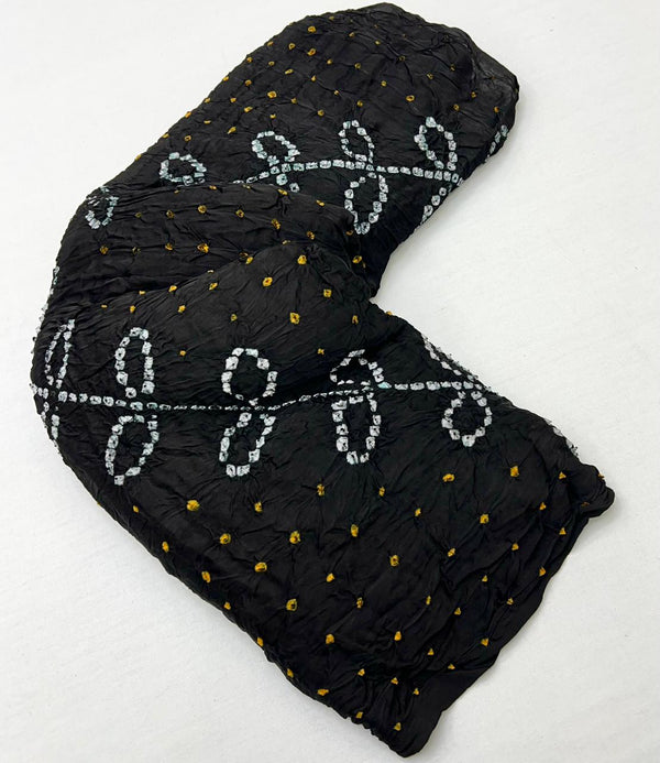 Beautiful Black Pure Bandhni Zari Pallu Modal Soft Silk Saree With Blouse