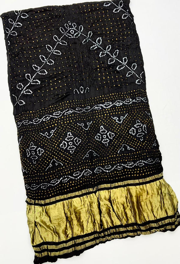 Beautiful Black Pure Bandhni Zari Pallu Modal Soft Silk Saree With Blouse