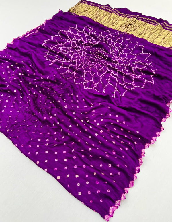 Arresting Purple Pure Bandhni Zari Pallu Modal Soft Silk Saree With Blouse