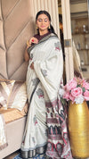 Amazing Black And Cream Ajrakh Kashmiri Modal silk Buta Leriya Saree