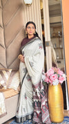 Amazing Black And Cream Ajrakh Kashmiri Modal silk Buta Leriya Saree