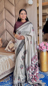 Amazing Black And Cream Ajrakh Kashmiri Modal silk Buta Leriya Saree