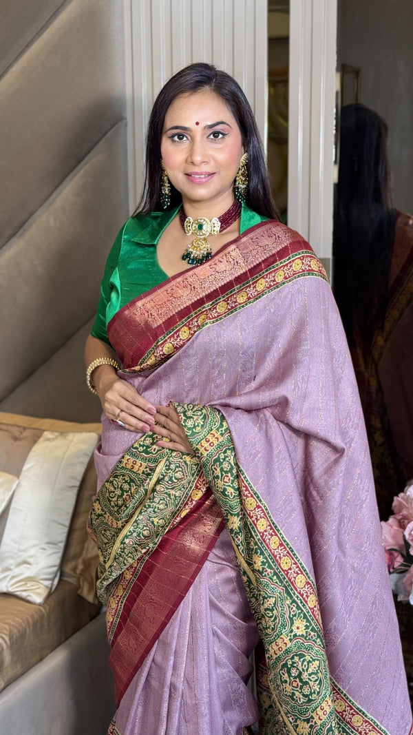 Alluring Hot Pink Ajrakh Kashmiri Modal silk Saree