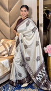 Adorable Wine And Cream Ajrakh Kashmiri Modal silk Buta Leriya Saree