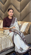 Adorable Wine And Cream Ajrakh Kashmiri Modal silk Buta Leriya Saree