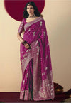 Wine Berry Viscous Dola Silk Zari Weaving With Tassels