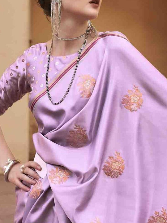 Alluring Hot Pink Woven Satin Soft Silk Saree With Zari Weaving