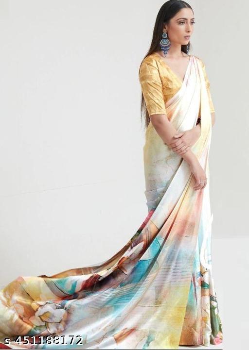Yellow Satin Digital Print Saree
