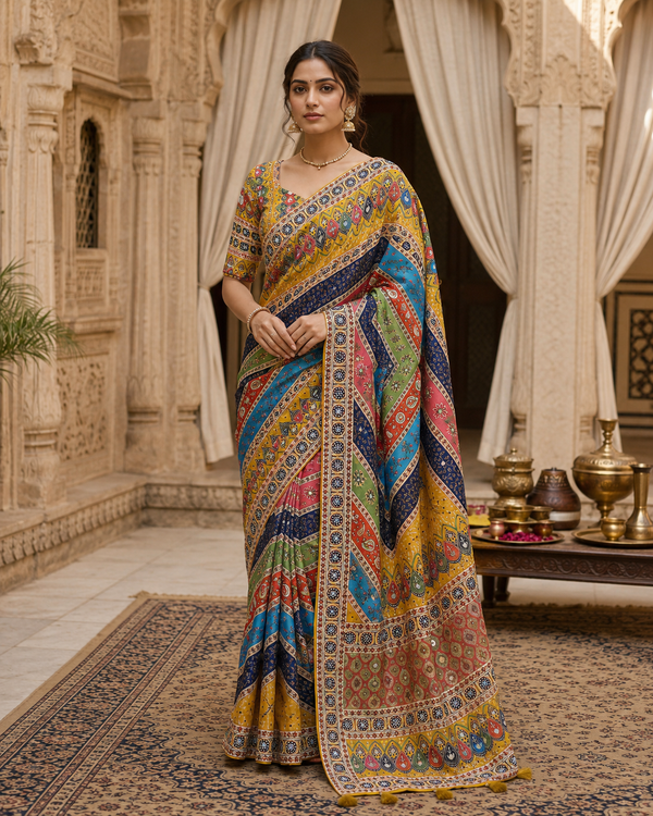 Crab Silk Saree with Ready-Made Blouse | Elegant Party Wear