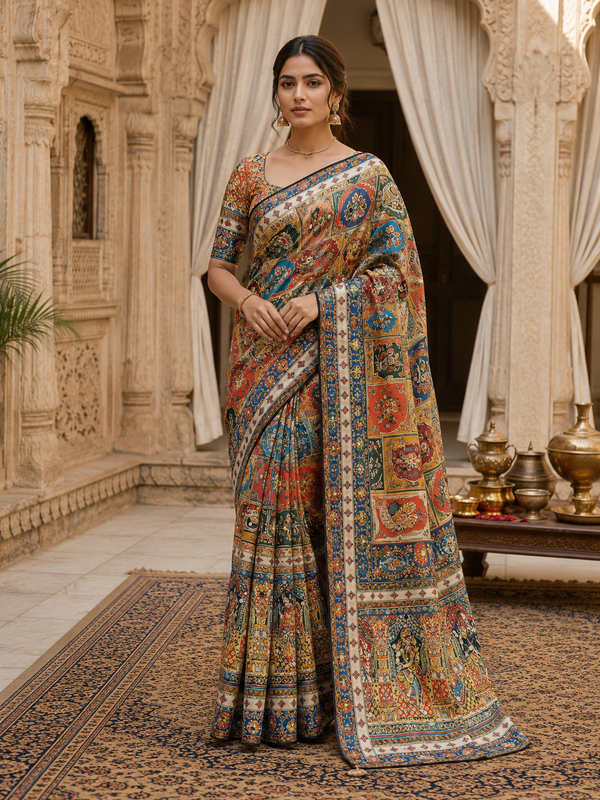 Crab Silk Saree with Ready-Made Blouse | Elegant Party Wear